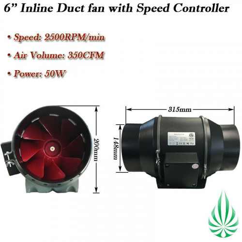 6" Inline Duct Fan With Speed Controller Filter Ventilation kit