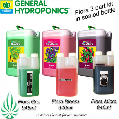 General Hydroponics Subpackage Flora Series Gro+Bloom+Micro   3x946ml  (Free Shipping)